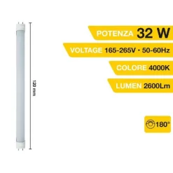 TUBO NEON LED ATTACCO T8 120CM OPACO 32WATT 2600LM LUCE NATURALE 4000K T8-120ONN