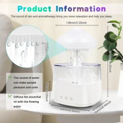 UMIDIFICATORE NUVOLA DI PIOGGIA DIFFUSORE OLI ESSENZIALI AROMATERAPIA CON 7 LUCI