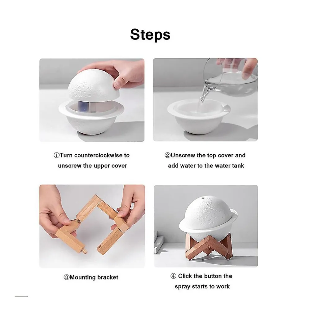 UMIDIFICATORE ULTRASUONI LAMPADA LUNA LUCE LED AROMATERAPIA DIFFUSORE PROIETTORE