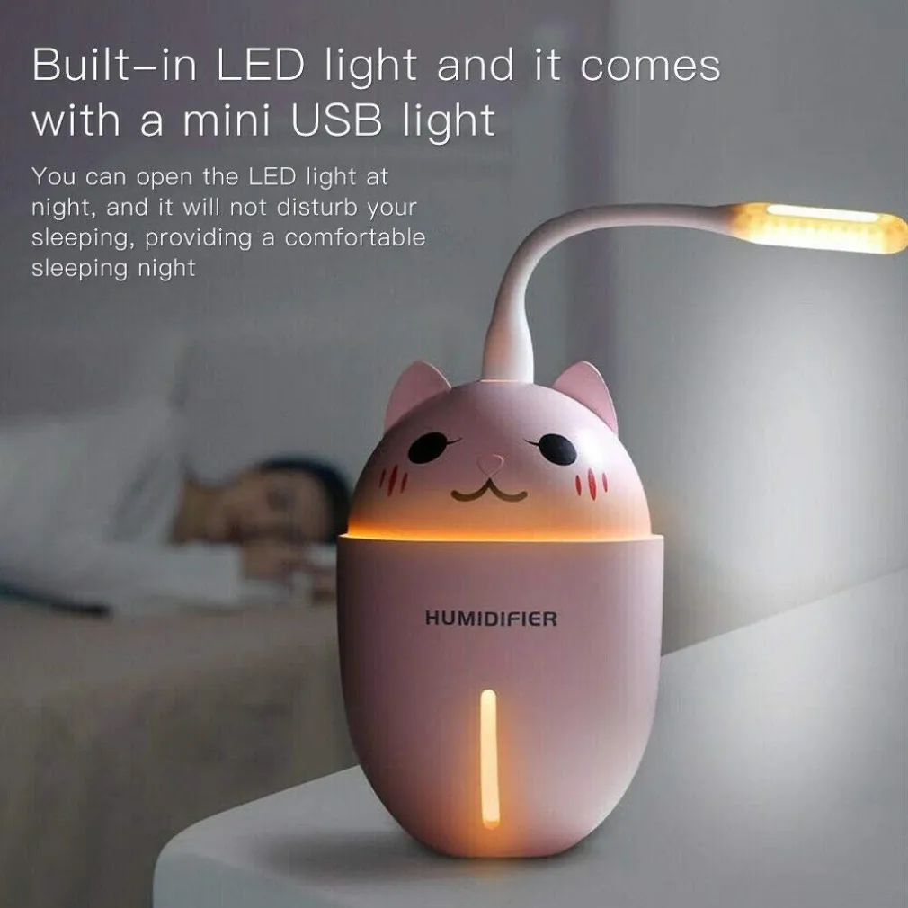 UMIDIFICATORE USB 3IN1 ULTRASUONI MICETTO GATTO 320ML AROMATERAPIA DIFFUSORE