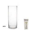 VASO 40CM CLILINDRICO IN VETRO TRASPARENTE ELEGANTE PER FIORI PIANTE