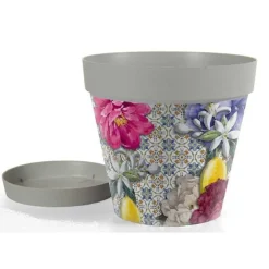 VASO GIARDINO CON SOTTOVASO IN PLASTICA DECORO ISOLA 26X23CM PIANTE FIORI 845376