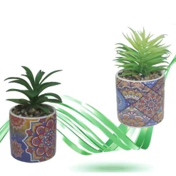 VASO IN CERAMICA CON PIANTINA ARTIFICIALE 15 CM PIANTA IDEA REGALO BOMBONIERA
