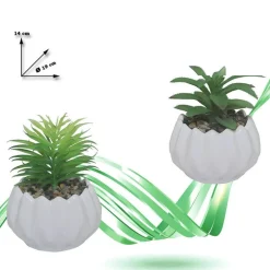 VASO IN CERAMICA CON PIANTINA ARTIFICIALE PIANTA IDEA REGALO BOMBONIERA 14x19 CM