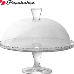 VASSOIO ALZATINA PER TORTA IN VETRO CUPOLA DA 32 CM CON PIEDE SET PATISSERIE