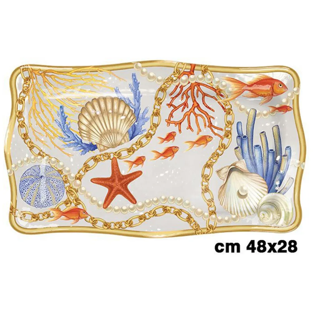 VASSOIO DA TAVOLA CENTROTAVOLA CONCHIGLIE CORALLI STILE MARINO SVUOTA TASCHE