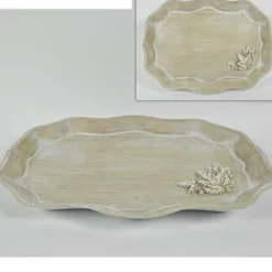 VASSOIO IN LEGNO CHIARO SHABBY CHIC DECORAZIONE CASA CUCINA CON FIORE IN RILIEVO