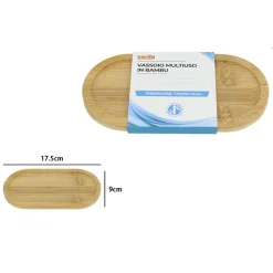VASSOIO MULTIUSO IN BAMBÙ DECORATIVO ORGANIZER OVALE PER CUCINA BAGNO 17.5X9CM 10851