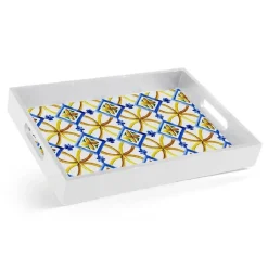 VASSOIO PORTATA RETTANGOLARE LEGNO 20X26X4CM CON MANICI 2 DECORI MOSAICO 822124
