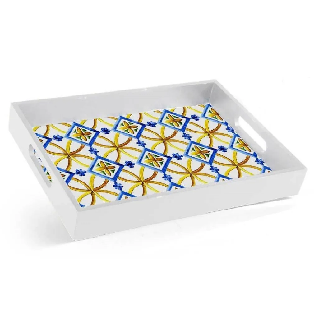 VASSOIO PORTATA RETTANGOLARE LEGNO 20X26X4CM CON MANICI 2 DECORI MOSAICO 822124