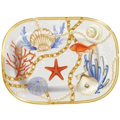 VASSOIO RETTANGOLARE CON CONCHIGLIE CORALLI STILE MARINO SVUOTATASCHE 42*31 CM