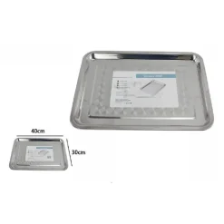 VASSOIO RETTANGOLARE IN ACCIAIO PORTATA CUCINA PIATTO GUANTIERA 40X30CM 66351
