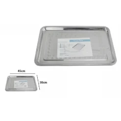 VASSOIO RETTANGOLARE IN ACCIAIO PORTATA CUCINA GUANTIERA PIATTO 45X30CM 66352