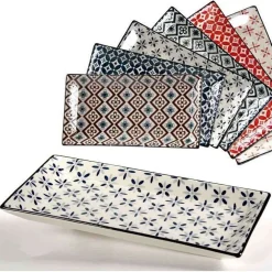 VASSOIO RETTANGOLARE IN CERAMICA DECORI ASSORTITI 24X12X1,8 CM CUCINA 737350