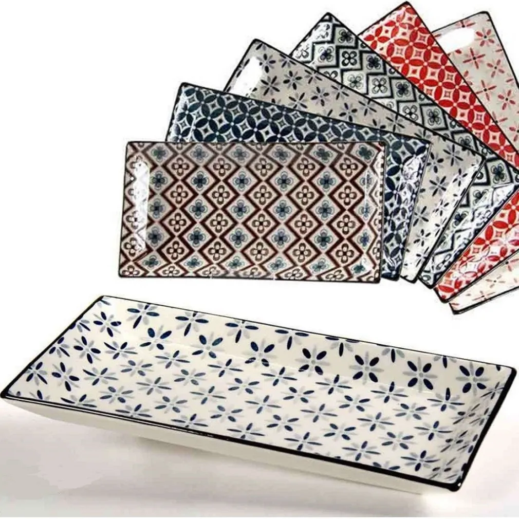 VASSOIO RETTANGOLARE IN CERAMICA DECORI ASSORTITI 24X12X1,8 CM CUCINA 737350