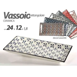 VASSOIO RETTANGOLARE IN CERAMICA DECORI ASSORTITI 24X12X1,8 CM CUCINA 737350