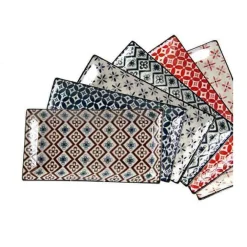 VASSOIO RETTANGOLARE IN CERAMICA DECORI ASSORTITI 24X12X1,8 CM CUCINA 737350