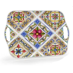 VASSOIO RETTANGOLARE PLASTICA MELAMINA DECORO TERRA SOLE MANICI 35X25CM 829307