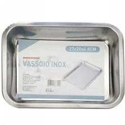 VASSOIO TEGLIA IN ACCIAIO INOX RETTANGOLARE PORTATA CUCINA FORNO 27x20x4.8 CM