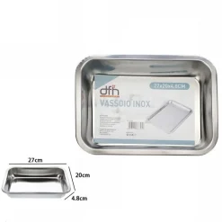 VASSOIO TEGLIA IN ACCIAIO INOX RETTANGOLARE PORTATA CUCINA FORNO 27x20x4.8 CM