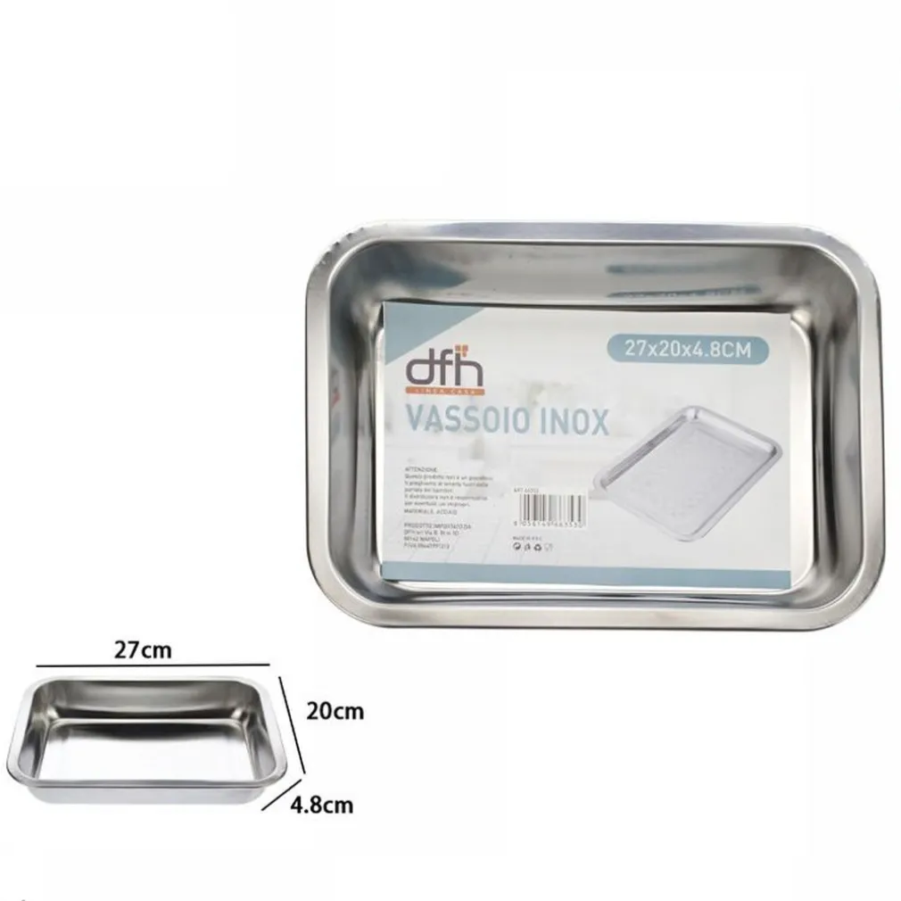 VASSOIO TEGLIA IN ACCIAIO INOX RETTANGOLARE PORTATA CUCINA FORNO 27x20x4.8 CM