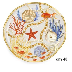 VASSOIO TONDO CON CONCHIGLIE E CORALLI STILE MARINO CENTROTAVOLA DIAMETRO 33 CM