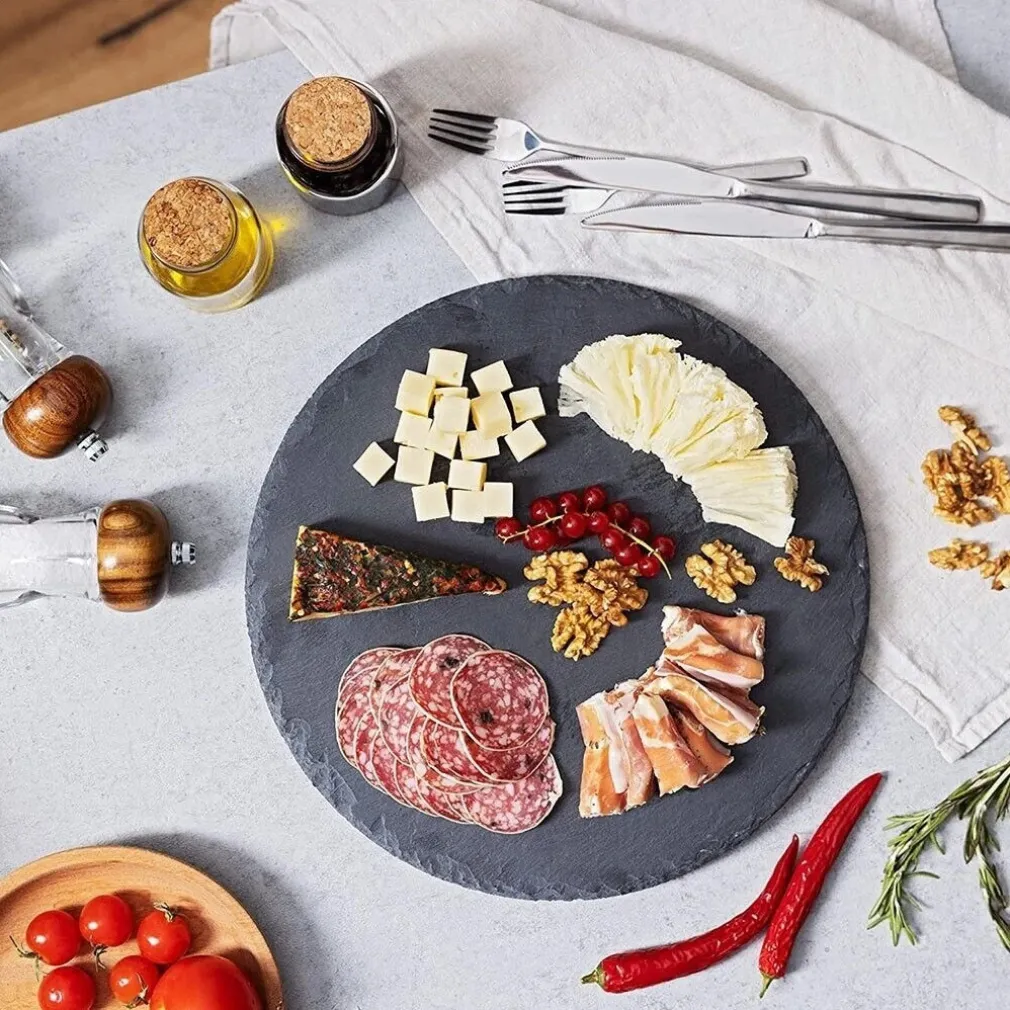 VASSOIO TONDO IN ARDESIA GIREVOLE TAGLIERE NERO Ø30CM PIETRA NATURALE DA SUSHI RISTORANTE