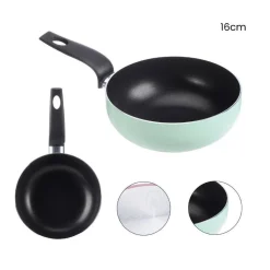 WOK ANTIADERENTE CM 16 CON MANICO PADELLA ACCESSORI CUCINA COLORI ASSORTITI