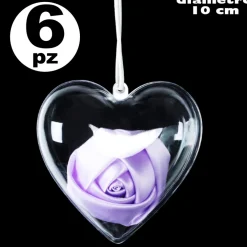 6x CUORE IN PLASTICA TRASPARENTE APRIBILE DA RIEMPIRE DECORAZIONE NATALE 10 CM