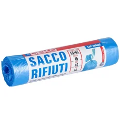 7X ROTOLI SACCHETTI BUSTE SPAZZATURA 40LT 55X65 CHIUSURA LACCETTO AZZURRO 105PZ