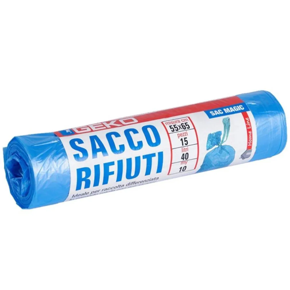 7X ROTOLI SACCHETTI BUSTE SPAZZATURA 40LT 55X65 CHIUSURA LACCETTO AZZURRO 105PZ