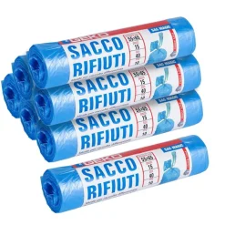 7X ROTOLI SACCHETTI BUSTE SPAZZATURA 40LT 55X65 CHIUSURA LACCETTO AZZURRO 105PZ