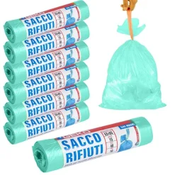 7X ROTOLI SACCHETTI BUSTE SPAZZATURA 40LT 55X65CM CHIUSURA LACCETTO VERDE 105PZ