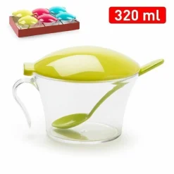ZUCCHERIERA PLASTICA TAPPO COLORATO CONTENITORE ZUCCHERO CUCCHIAIO 320 ML 11298